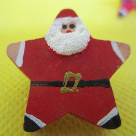 Handcrafted Wood Santa Clause Earrings & Santa Clause Brooch Set Handmade Painte - Picture 6 of 8